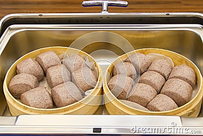 Steamed bun in steamer Stock Photo