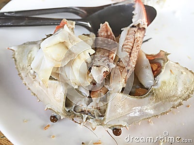 Steamed crab meat and then read Stock Photo