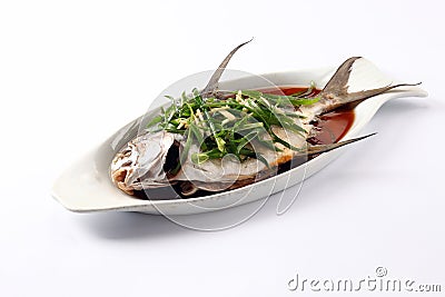 Steamed fish with soy sauce Stock Photo