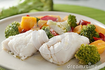 Steamed fresh fish loins steamed with vegetables Stock Photo