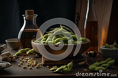 Steamed garlic sesame edamame Stock Photo