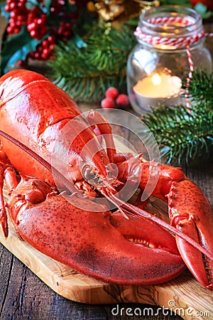 Steamed lobster for Christmas Stock Photo