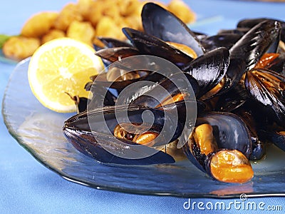 Steamed Mussels Stock Photo