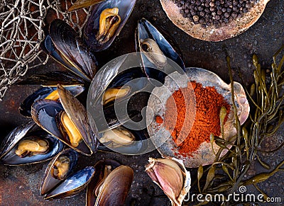 Steamed Mussels Stock Photo