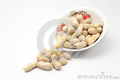 Steamed Peanuts cracked shell, Thai local snack. Stock Photo