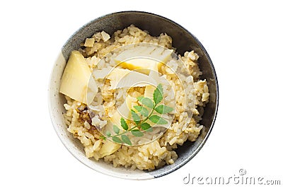 Steamed rice and Bamboo shoot called Takenoko Gohan Stock Photo