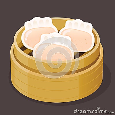 Steamed Shrimp Dumpling Dim Sum Vector Illustration