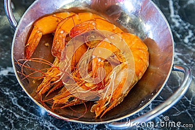 Steamed shrimp seafood on the table Stock Photo