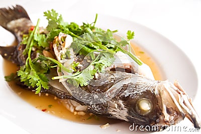 Steamed snapper fish with lemon , Stock Photo