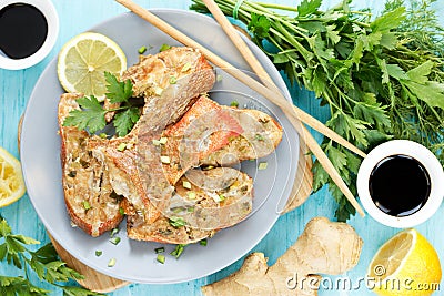 Steamed snapper pacific ocean perch, sea bass, ruby perch with Stock Photo
