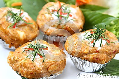 Steamed Thai spicy crab souffle Stock Photo