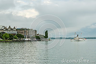 Steamer cruising on Lake Geneva close to Montreux, Switzerland Editorial Stock Photo