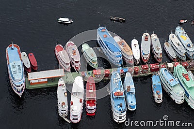 Amazon steamers on pier, Manaus, Brazil Editorial Stock Photo