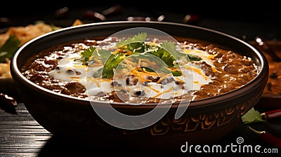 Steaming bowl of fragrant dal makhani with cream Stock Photo