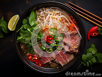 Steaming bowl of Pho Bo Stock Photo