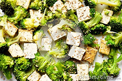 Vegan food : steamed broccoli and tofu dish Stock Photo