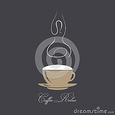 Steaming coffee with silhouette of a yogi in a lotus assana. The concept of coffee and relaxation. Coffee time, break Vector Illustration
