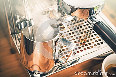 Steaming Milk For Cappuccino Stock Photo