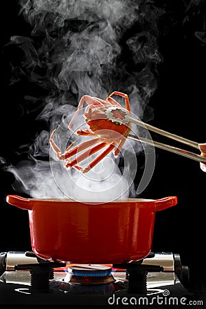 Steaming pot, crab raised in a bowl, Stock Photo