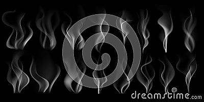 Steaming smoke. Hot steam stream, smoking cloud and steam from coffee cup isolated realistic 3D vector illustration set Vector Illustration