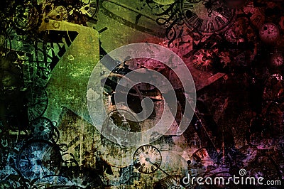 Steampunk abstract colorful industrial machines background Stock Photo