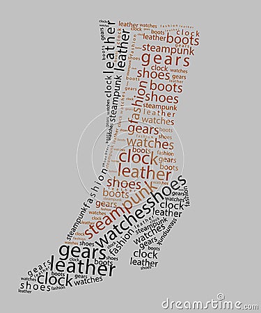 Steampunk boot word cloud Cartoon Illustration