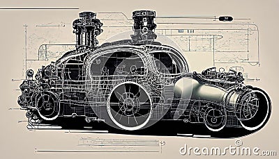 Steampunk Car Graphic Design Blueprint Stock Photo