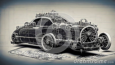 Steampunk Car Graphic Design Blueprint Stock Photo