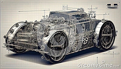 Steampunk Car Graphic Design Blueprint Stock Photo