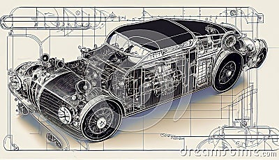 Steampunk Car Graphic Design Blueprint Stock Photo