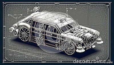 Steampunk Car Graphic Design Blueprint Stock Photo