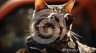 Steampunk Cat In Biker Outfit A Unique Urban Photo Contest Entry Stock Photo