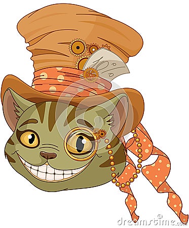 Steampunk Cheshire cat in Top Hat Vector Illustration