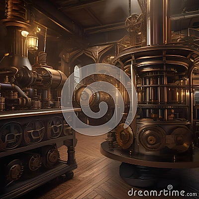 A steampunk cityscape with brass machinery and gears, blending Victorian elegance with industrial grit2 Stock Photo