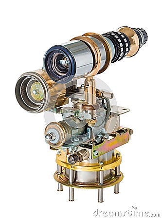 Steampunk telescope. Steel and bronze parts. Stock Photo