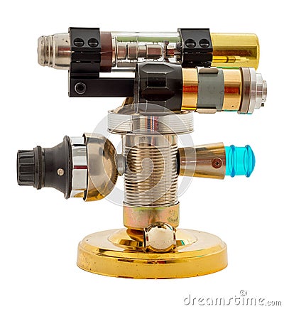 Steampunk telescope. Steel and bronze parts. Stock Photo