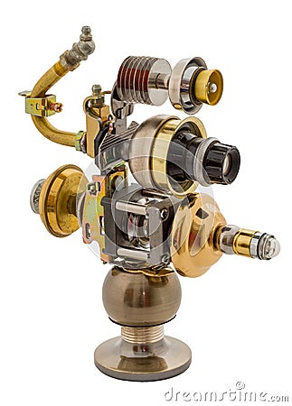 Steampunk telescope. Steel and bronze parts. Stock Photo