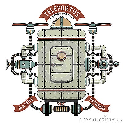 Steampunk fantastic machine for teleportation Vector Illustration