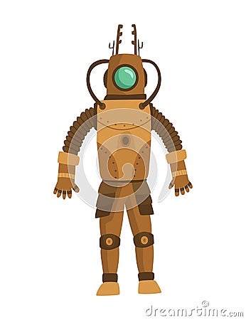 Steampunk fashion technology, fantasy vintage illustration with cartoon man in steampunk robot costume. Steam punk Vector Illustration