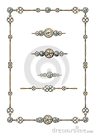 Steampunk Frame & selection of ornaments Stock Photo