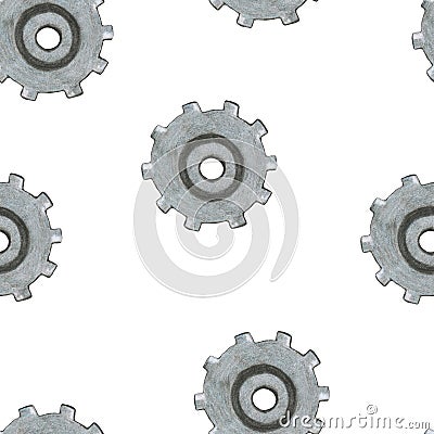 Steampunk Gear Transmission Element Seamless Pattern on White Background. Stock Photo