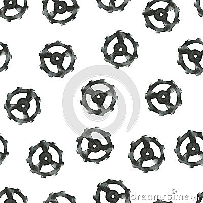 Steampunk Gear Transmission Element Seamless Pattern on White Background Stock Photo