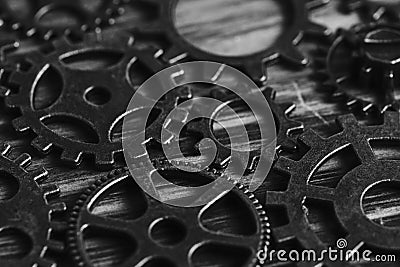 Steampunk gears on black and white background Stock Photo