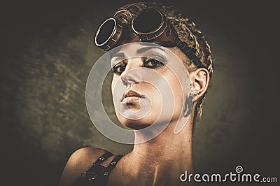 Steampunk girl with googles Stock Photo