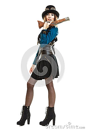 Steampunk girl with gun Stock Photo