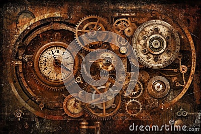 Steampunk grunge background, steam punk elements on dirty back. Generative AI Stock Photo