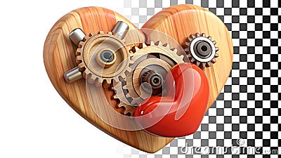 Steampunk heart gears clockwork mechanism love design png transparent image Generative AI Stock Photo
