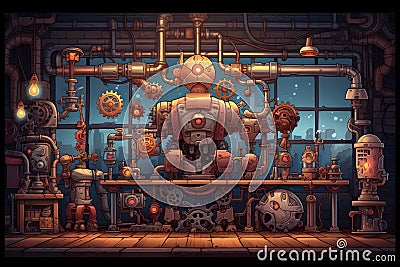 Steampunk-inspired clockwork automatons with intricate gears and mechanisms - Generative AI Stock Photo