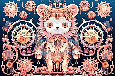 Steampunk-inspired clockwork automatons with intricate gears and mechanisms - Generative AI Stock Photo