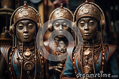 Steampunk-inspired clockwork automatons with intricate gears and mechanisms - Generative AI Stock Photo